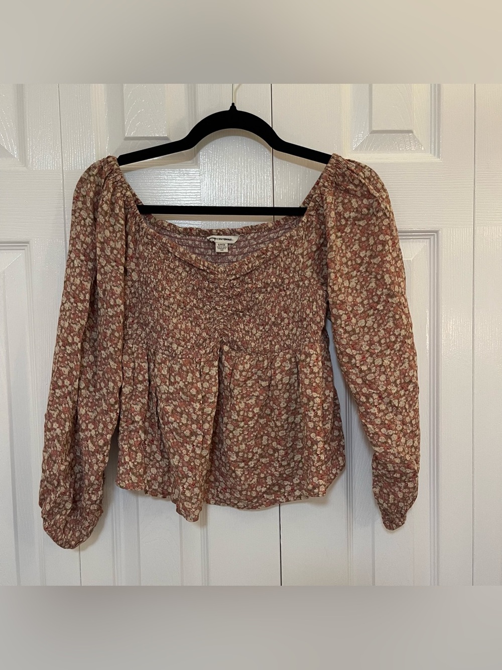 American Eagle Outfitters Rust Floral Smocked Peasant Top